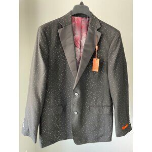Tallia Mens Slim-Fit Dotted Sport Coat Black / Silver 46L